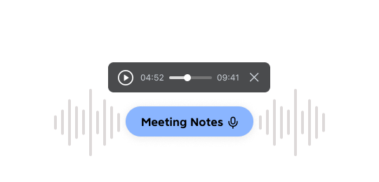 UI of audio notes with a play button and a delete button